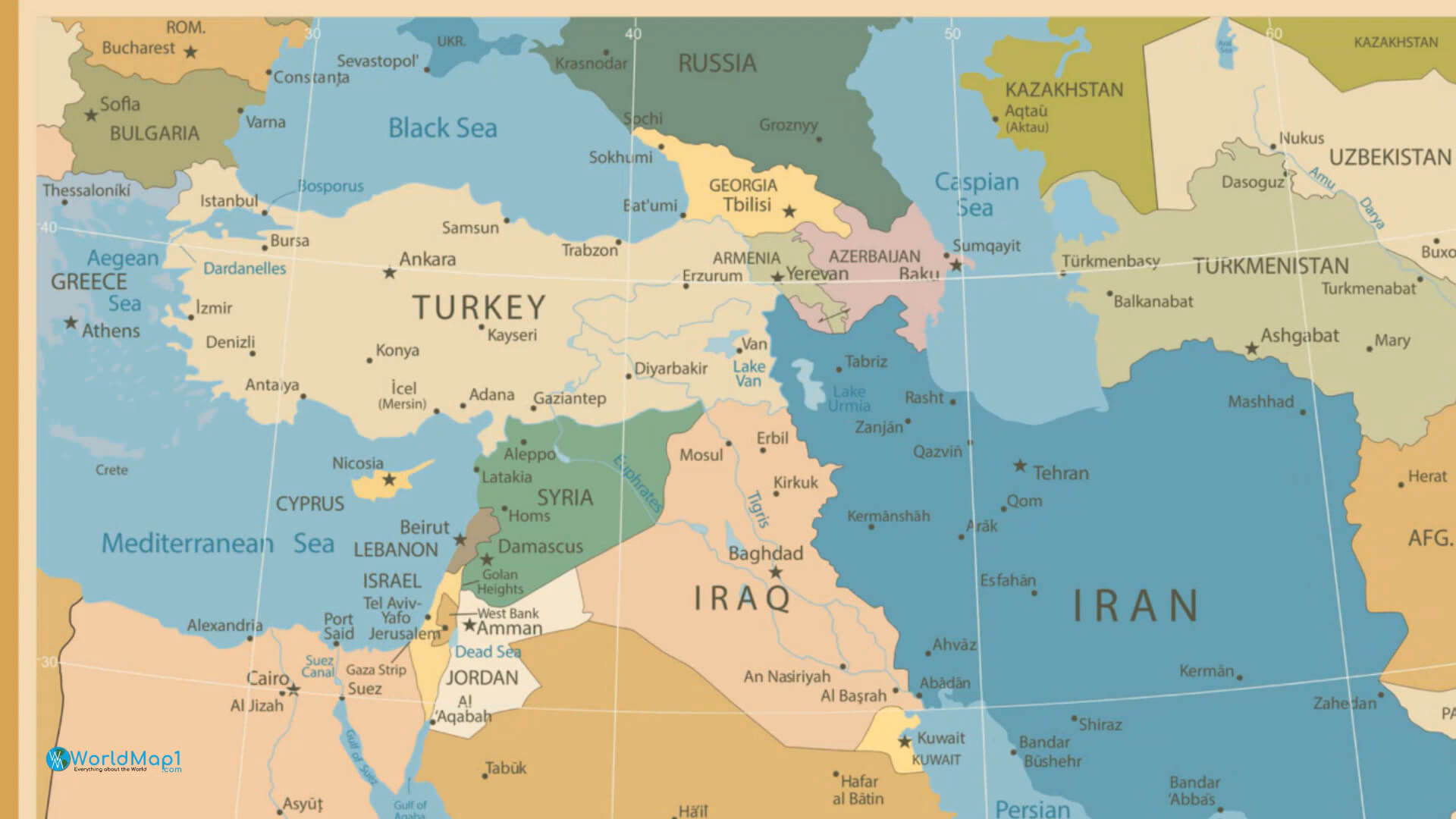 Middle East Countries Map with Qatar